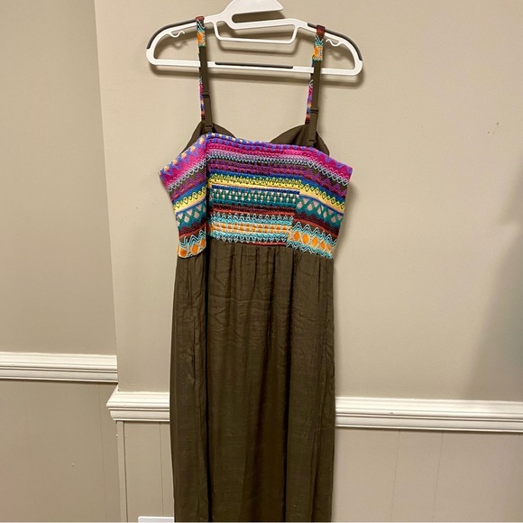 Cato Crochet Top Maxi Dress 👗 Sz L Brown Green & Pink NWOT - Picture 6 of 8
